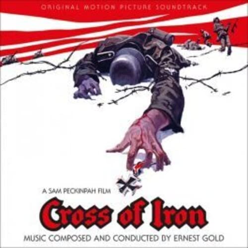 CD cover for "Cross of Iron" soundtrack, featuring a soldier and barbed wire.