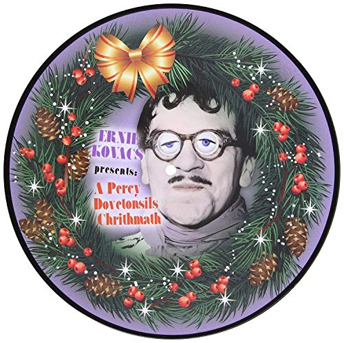 Picture disc vinyl record with Ernie Kovacs' face in a Christmas wreath.