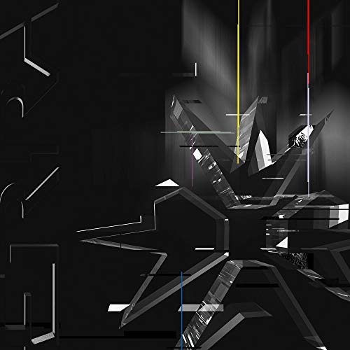 Dark abstract geometric shapes and lines on a black background.