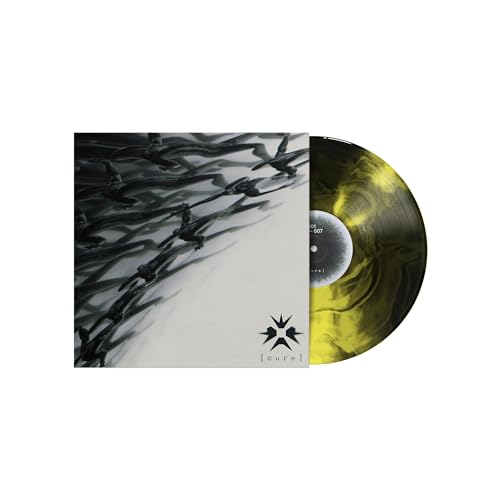 Erra Cure vinyl record with black and yellow marbled disc and illustrated album cover.