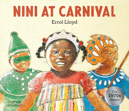 Book cover: three children in colorful carnival costumes smiling.