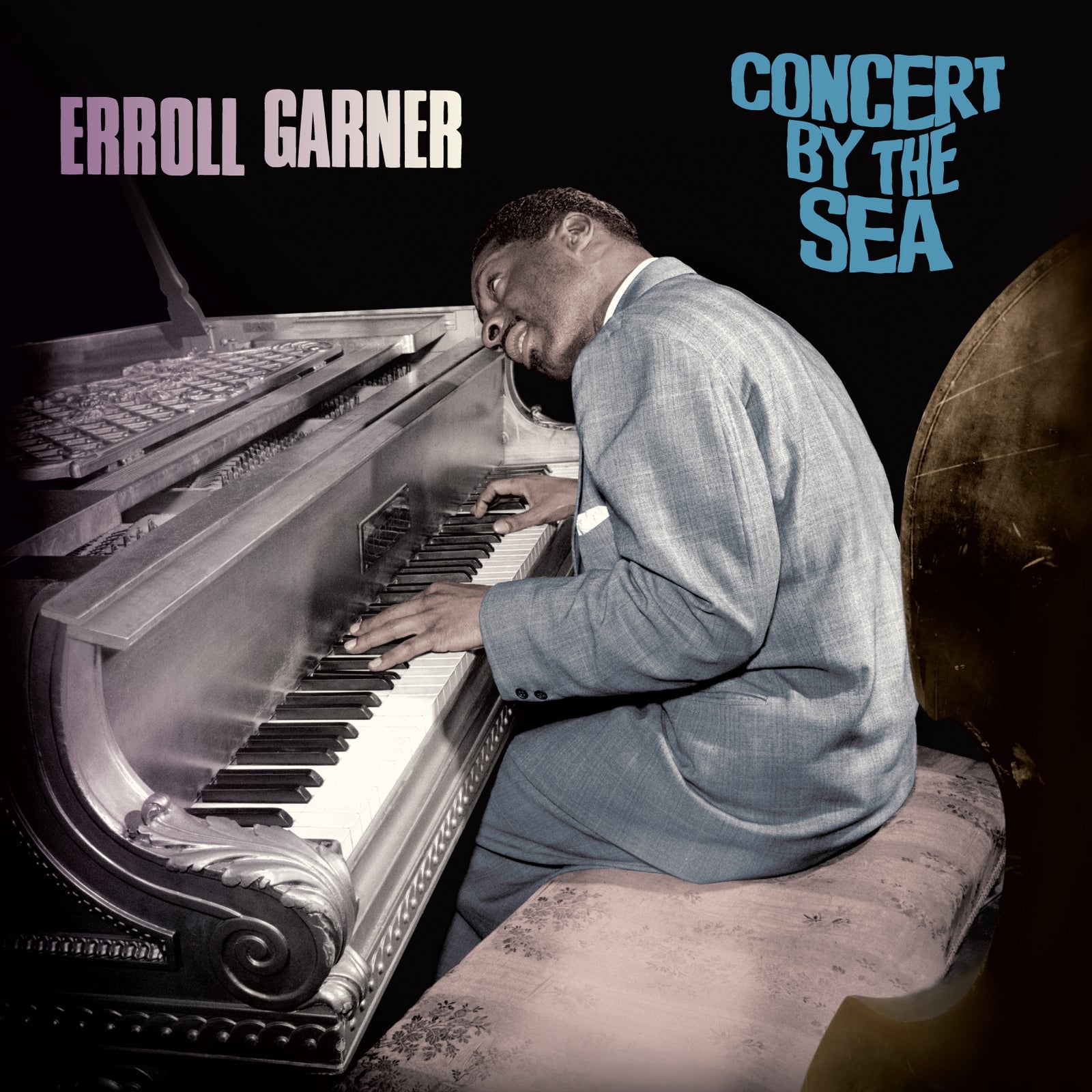 Erroll Garner playing piano, album cover for "Concert By The Sea.