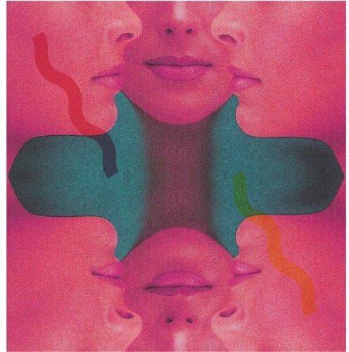 The alt text for the image is: "Album cover with abstract faces and shapes on a red background."