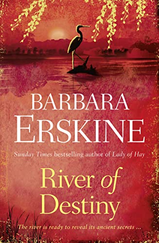 Book cover: "River of Destiny" with a heron by a red river.