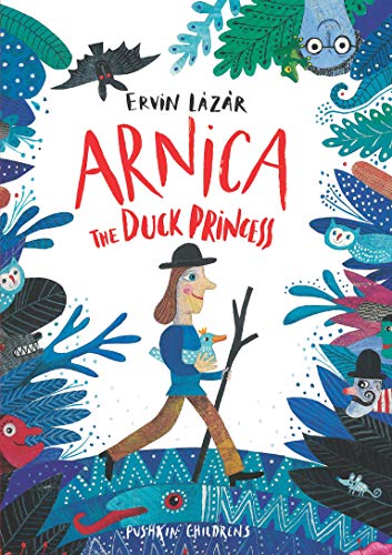 Book cover: illustrated duck princess with hat, walking with a stick.