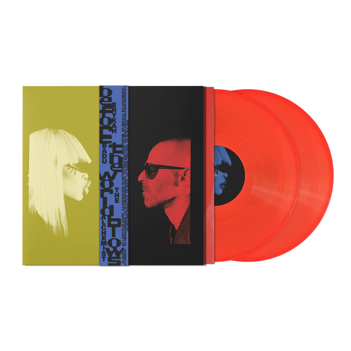 Erykah Badu album "Before the World Blows" with orange vinyl records.