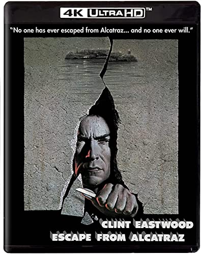 Blu-ray cover for "Escape From Alcatraz" featuring Clint Eastwood and the prison.