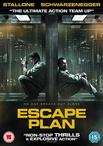 "DVD cover for 'Escape Plan' featuring two men in a prison cell."