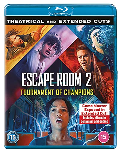 Blu-ray cover for Escape Room 2 featuring a collage of characters in distress.