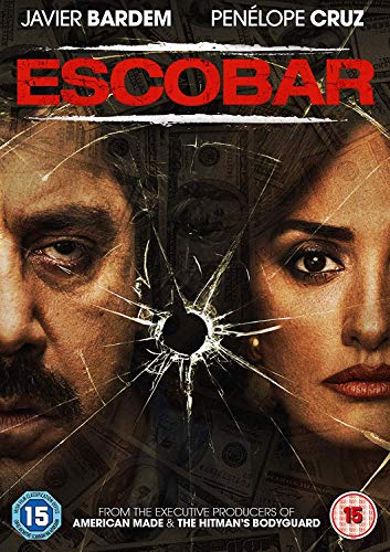 “Escobar” DVD cover featuring Javier Bardem, Penélope Cruz, and cracked glass.