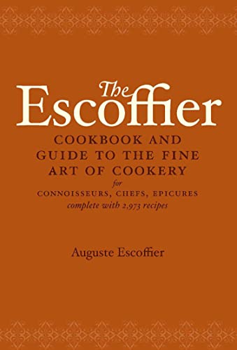 The Escoffier Cookbook cover with white text on a solid orange background.