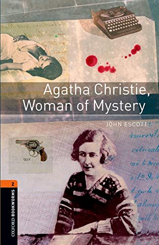 Book cover for Agatha Christie, Woman of Mystery featuring a portrait, typewriter, and handgun.