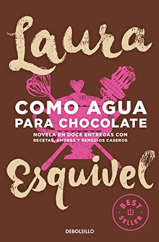 Book cover for “Como agua para chocolate” by Laura Esquivel, with kitchen tools.