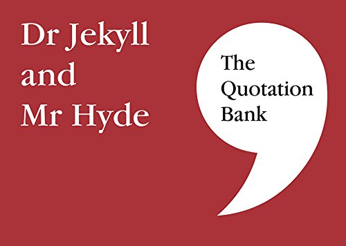 Red book cover with white text and large quotation mark, Dr Jekyll and Mr Hyde.