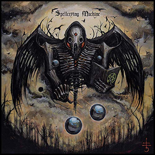 Vinyl record with cover art of a skeletal bird figure in a landscape.
