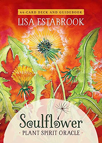 Watercolor painting of dandelions and other plants on a tarot deck.