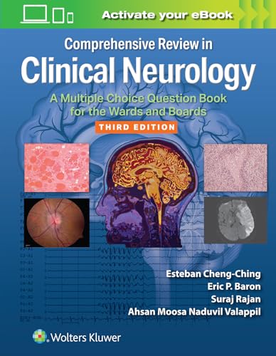 Neurology review book cover with brain imagery and medical scans.