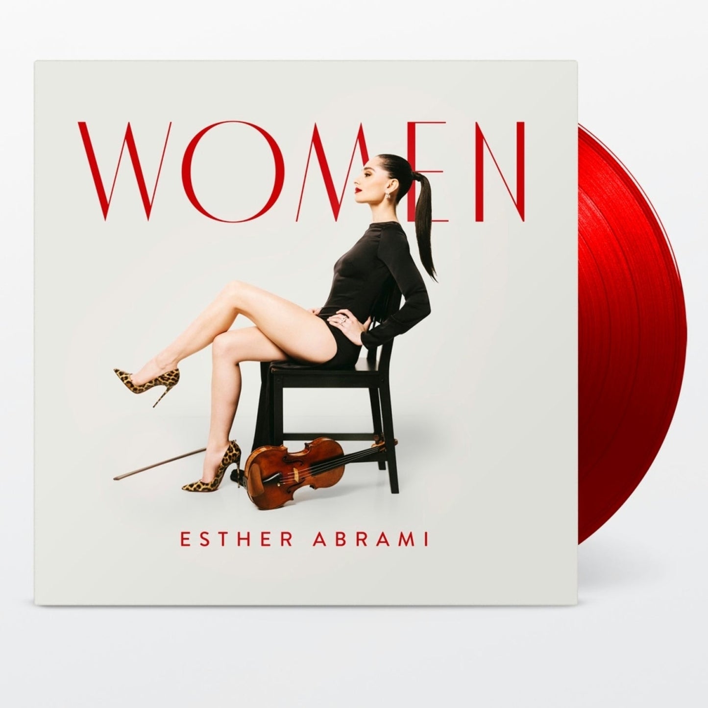 Album cover for Esther Abrami’s “Women” featuring a seated violinist.