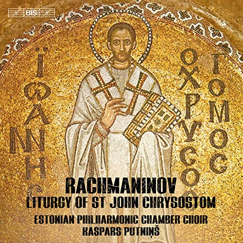 CD cover: mosaic of a bearded man in religious robes, Rachmaninov’s Liturgy.