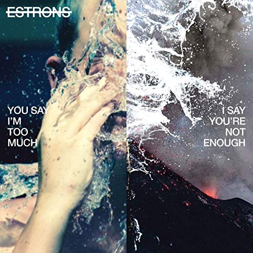 "Black vinyl record with colorful cover art, titled 'Estrons - You Say I'm Too Much, I Say You're Not Enough'."