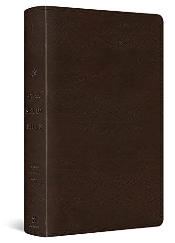 Dark brown leather-bound Bible, closed, with gold lettering.