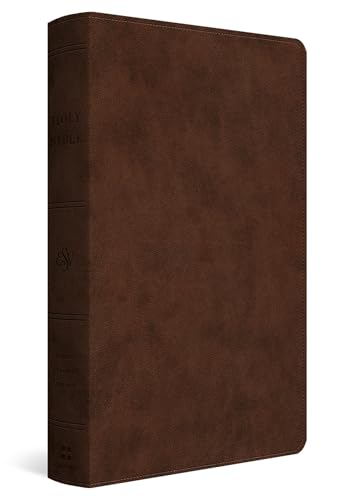 Brown faux-leather hardcover Bible shown from a side angle.