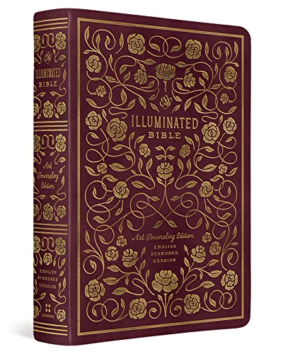 Burgundy leather-bound Bible with gold floral and text embellishments.