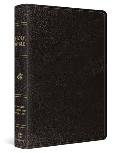 Black leather-bound ESV Personal Reference Bible with gold lettering on the spine.