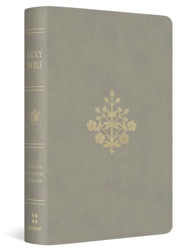Gray ESV Pocket Bible with gold floral emblem on cover and gold spine text.