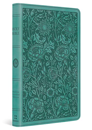 Closed teal floral-patterned Bible, gold lettering, and rounded corners.