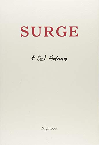 Book cover with red title SURGE, author Etel Adnan, and publisher Nightboat.