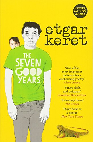 Book cover: man with child’s face, lizard, yellow background.