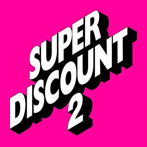 Super Discount 2" text in white on bright pink background.