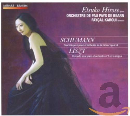 Etsuko Hirose in a black gown against a purple background on a CD cover.