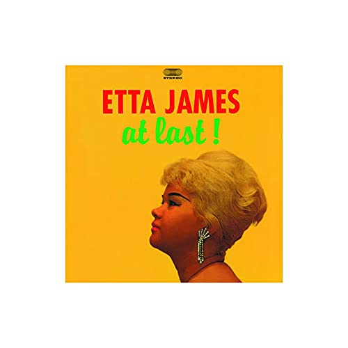 Etta James “At Last!” album cover, yellow background, side profile.