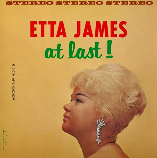 Etta James “At Last” vinyl record cover with portrait of the singer.