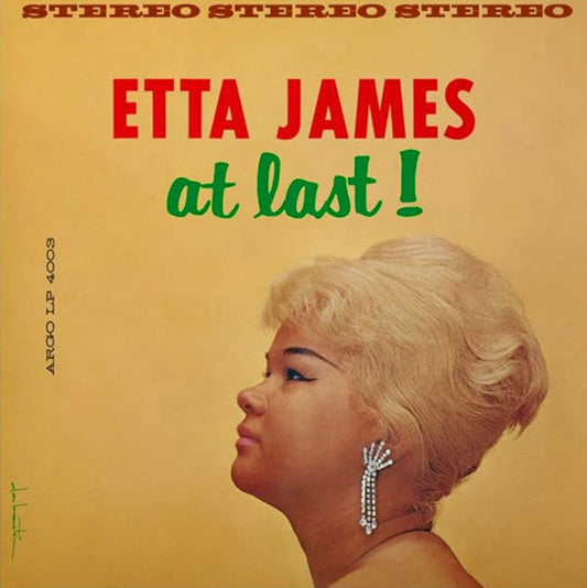 Etta James “At Last” vinyl record cover with portrait of the singer.