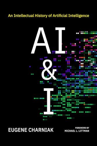 Book cover: “AI & I” with colorful pixelated background, black text.