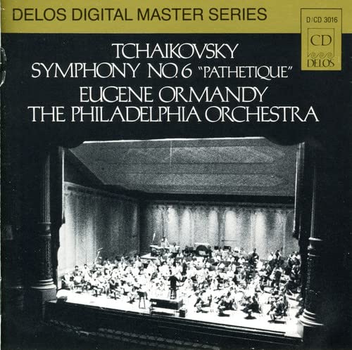 CD cover for Tchaikovsky’s Symphony No. 6, featuring an orchestra onstage.