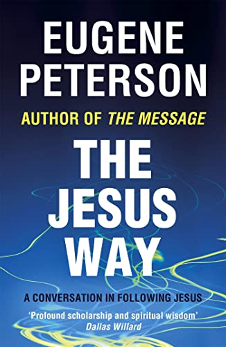 Book cover for The Jesus Way by Eugene Peterson with blue abstract background lines.