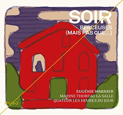 "Album cover art featuring a red house with green trees and purple sky."