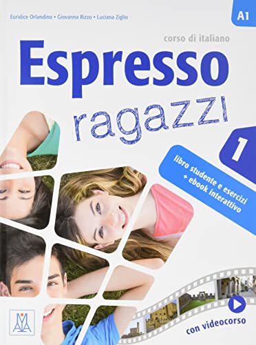 Cover of the Italian textbook Espresso Ragazzi 1 featuring photos of students and text.