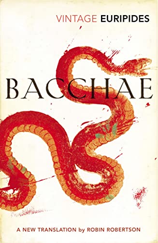 Book cover of "Bacchae" by Euripides featuring a red serpent design.