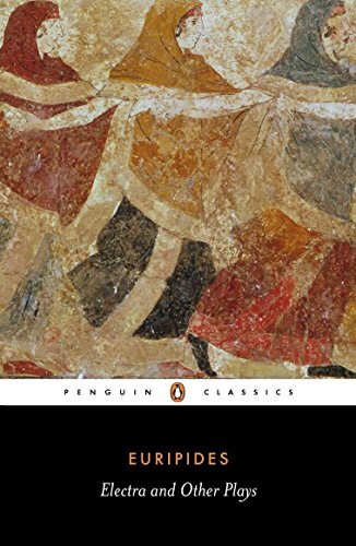 Book cover featuring an ancient fresco of figures and text reading Euripides Electra and Other Plays.