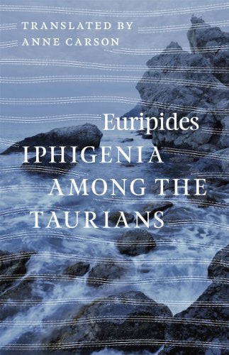 Book cover with title "Iphigenia Among the Taurians" over a waterfall image.