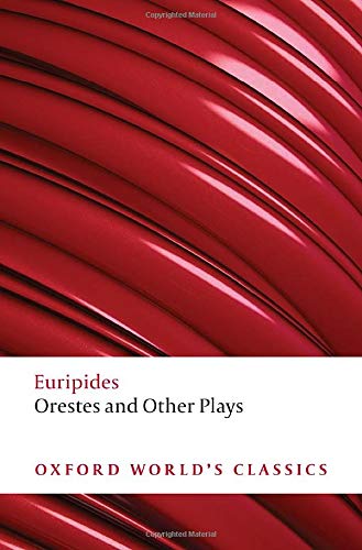 Red book cover with white text: "Orestes and Other Plays" by Euripides.