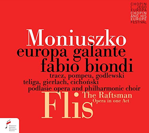 Red album cover featuring white text: "Moniuszko," "Europa Galante," and "Flis.