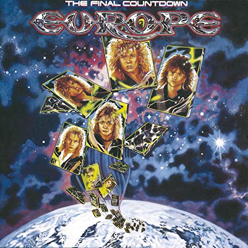 Album cover for Europe’s “The Final Countdown” featuring band members and Earth.