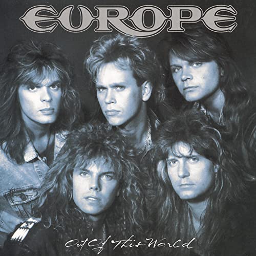 The five members of the rock band Europe pose for their Out of This World album.