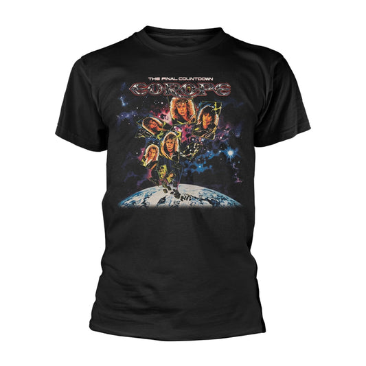 Black t-shirt with album art for Europe’s “The Final Countdown”.